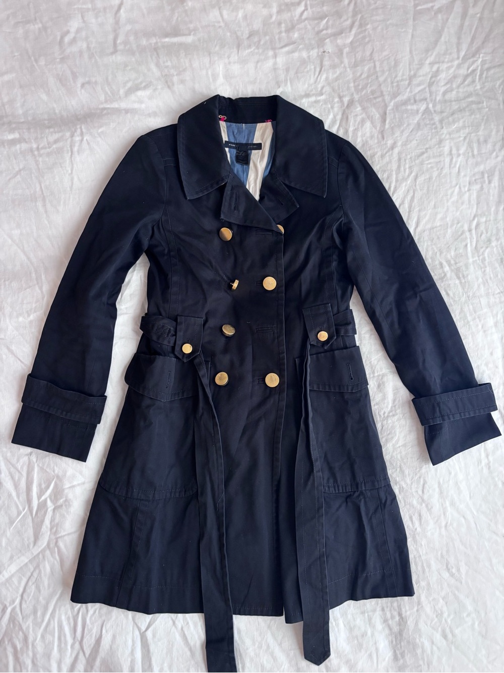 Marc By Marc Jacobs Navy Trench Coat with Gold Buttons